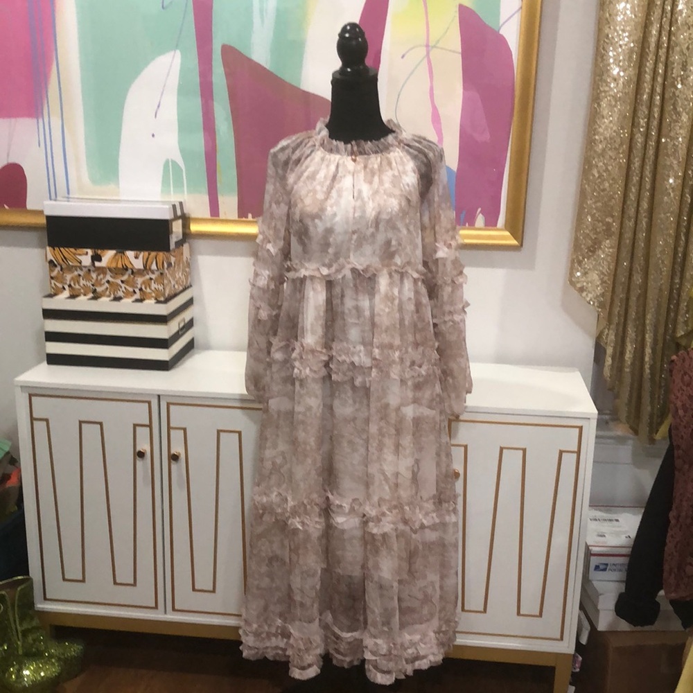 Ruffled Ethereal Maxi dress with Pearl Detail